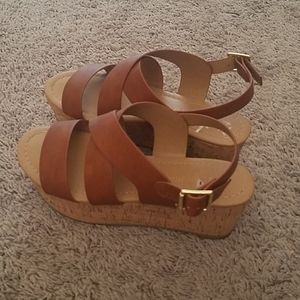 Brown wedge stap sandals